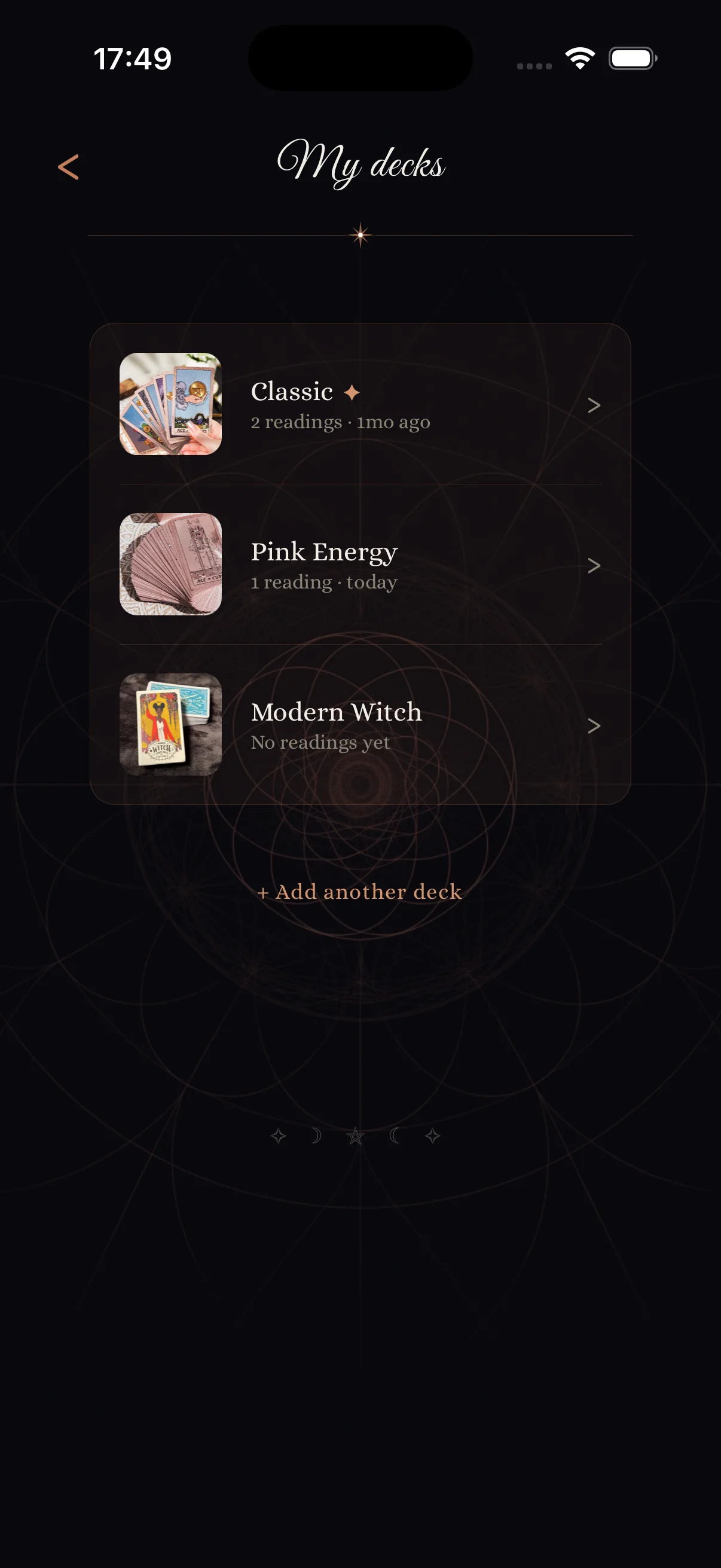 Physical deck companion — register the paper decks you own and track them alongside digital draws